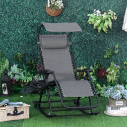Outsunny Folding Recliner Chair Outdoor Lounge Rocker Zero-Gravity Seat, Grey - thumbnail 1
