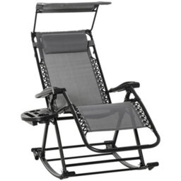 Outsunny Folding Recliner Chair Outdoor Lounge Rocker Zero-Gravity Seat, Grey - thumbnail 2