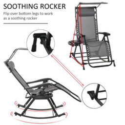 Outsunny Folding Recliner Chair Outdoor Lounge Rocker Zero-Gravity Seat, Grey - thumbnail 8