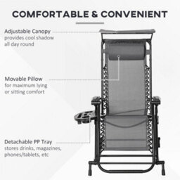 Outsunny Folding Recliner Chair Outdoor Lounge Rocker Zero-Gravity Seat, Grey - thumbnail 5