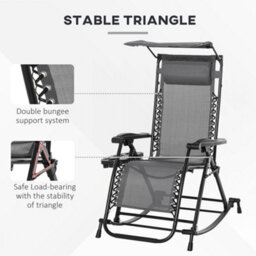 Outsunny Folding Recliner Chair Outdoor Lounge Rocker Zero-Gravity Seat, Grey - thumbnail 6
