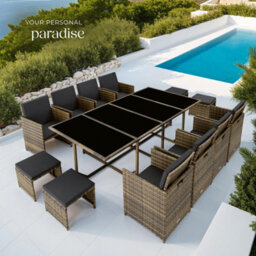 Tectake Garden Table And Chairs Palma - 12 Seats With Cushions, Dining Table, Rain Cover - Nature/dark Grey - thumbnail 8