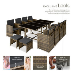 Tectake Garden Table And Chairs Palma - 12 Seats With Cushions, Dining Table, Rain Cover - Nature/dark Grey - thumbnail 3