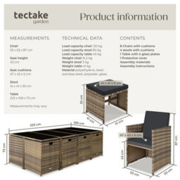 Tectake Garden Table And Chairs Palma - 12 Seats With Cushions, Dining Table, Rain Cover - Nature/dark Grey - thumbnail 6