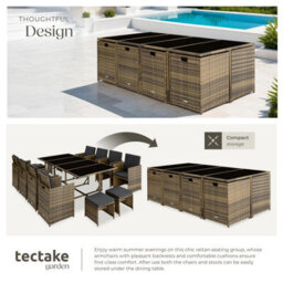 Tectake Garden Table And Chairs Palma - 12 Seats With Cushions, Dining Table, Rain Cover - Nature/dark Grey - thumbnail 4