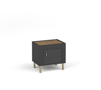 Arte Mossa Compact Bedside Table In Black & Oak - W480mm X H470mm X D360mm - image 1