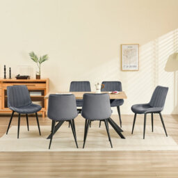 Longtoo Set Of 6 Dining Chairs With Velvet Upholstered Seat & Backrest,stable Metal Legs,modern Stripe Design,dark Grey