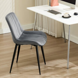 Longtoo Set Of 6 Dining Chairs With Velvet Upholstered Seat & Backrest,stable Metal Legs,modern Stripe Design,dark Grey - thumbnail 7