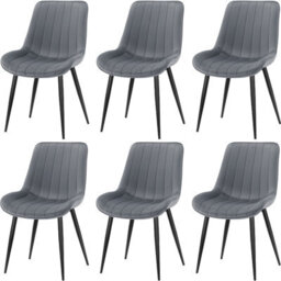 Longtoo Set Of 6 Dining Chairs With Velvet Upholstered Seat & Backrest,stable Metal Legs,modern Stripe Design,dark Grey - thumbnail 2