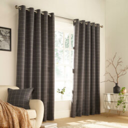 furn. Furn Ellis Check Room Darkening Eyelet Curtain Pair Grey (W)117Cm X (D)183Cm - thumbnail 1