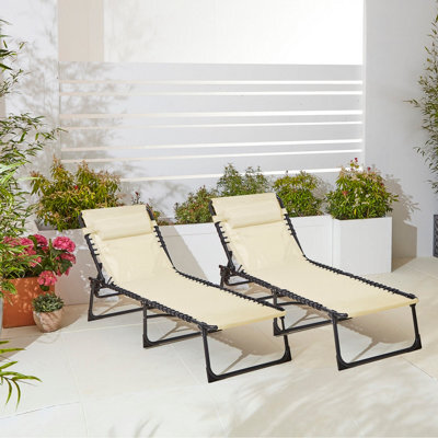 Neo Pair Of Cream Outdoor Garden Folding Sun Loungers - image 1