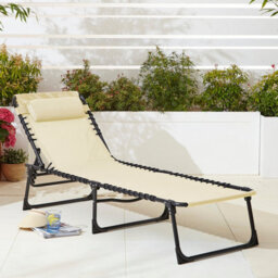 Neo Pair Of Cream Outdoor Garden Folding Sun Loungers - thumbnail 7