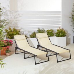 Neo Pair Of Cream Outdoor Garden Folding Sun Loungers - thumbnail 1