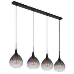 Luminosa Lighting Luminosa Olsen Bar Pendant Ceiling Light Matt Black Smoke Glass Shade 4X E27 - thumbnail 2
