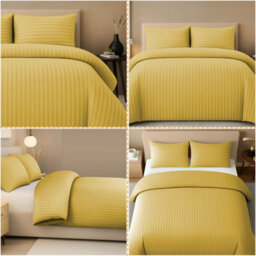 Pamposh Satin Stripe King Size Duvet Cover Sets Premium Hotel Quality Quilt Cover Bedding Set Hypoallergenic Ultra Soft Microfiber - thumbnail 4