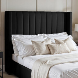 UKBEDFURNITURE Barcelona Wingback Black Plush Valvet Upholstered Gas Lift Storage Bed -  With 48 Inch Headboard - thumbnail 2