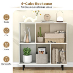 Costway Open Shelf Bookcase Mid Century Modern Minimalist Cube Bookshelf-White - thumbnail 9