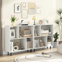Costway Open Shelf Bookcase Mid Century Modern Minimalist Cube Bookshelf-White - thumbnail 3