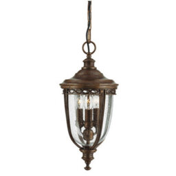 Stylish Ip23 3 Bulb Classic Chain Lantern Light In British Bronze Finish