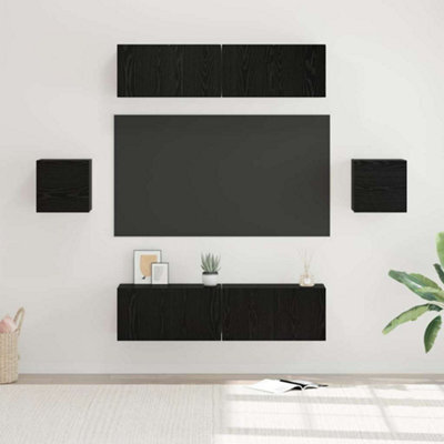 Berkfield Tv Cabinet Set Wall-Mounted 6 Pcs Black Oak Engineered Wood - image 1