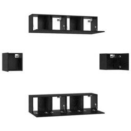 Berkfield Tv Cabinet Set Wall-Mounted 6 Pcs Black Oak Engineered Wood - thumbnail 7