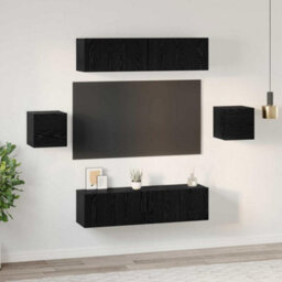 Berkfield Tv Cabinet Set Wall-Mounted 6 Pcs Black Oak Engineered Wood - thumbnail 4