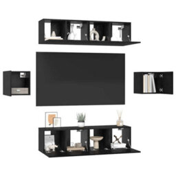 Berkfield Tv Cabinet Set Wall-Mounted 6 Pcs Black Oak Engineered Wood - thumbnail 3
