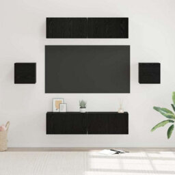 Berkfield Tv Cabinet Set Wall-Mounted 6 Pcs Black Oak Engineered Wood - thumbnail 1