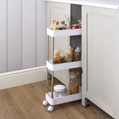 3 Tier Storage Cart - Portable Slimline Shelving Trolley Unit On Wheels For Kitchen, Bathroom Or Utility Room - H62 X W40 X D13Cm - image 1