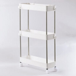 3 Tier Storage Cart - Portable Slimline Shelving Trolley Unit On Wheels For Kitchen, Bathroom Or Utility Room - H62 X W40 X D13Cm - thumbnail 2