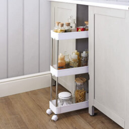 3 Tier Storage Cart - Portable Slimline Shelving Trolley Unit On Wheels For Kitchen, Bathroom Or Utility Room - H62 X W40 X D13Cm - thumbnail 1