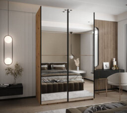 Arte Trosa Ii Oak Artisan Mirrored Sliding Door Wardrobe W1600mm H2450mm D640mm With Black Steel Handles - thumbnail 2