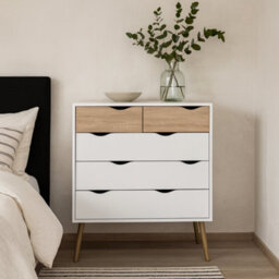 Wyld Haus Sapporo White And Natural Oak Effect Tall 5-Drawer Chest - thumbnail 1