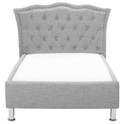 Wyld and Coco Luxenest Eu Single Bed Grey Fabric 3Ft Upholstered Frame With Crystal Button Tufted Headboard And Nailhead Trim - image 1