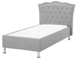 Wyld and Coco Luxenest Eu Single Bed Grey Fabric 3Ft Upholstered Frame With Crystal Button Tufted Headboard And Nailhead Trim - thumbnail 3