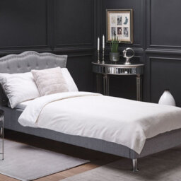 Wyld and Coco Luxenest Eu Single Bed Grey Fabric 3Ft Upholstered Frame With Crystal Button Tufted Headboard And Nailhead Trim - thumbnail 2