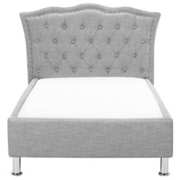 Wyld and Coco Luxenest Eu Single Bed Grey Fabric 3Ft Upholstered Frame With Crystal Button Tufted Headboard And Nailhead Trim - thumbnail 1