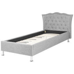 Wyld and Coco Luxenest Eu Single Bed Grey Fabric 3Ft Upholstered Frame With Crystal Button Tufted Headboard And Nailhead Trim - thumbnail 4