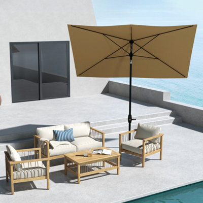 Outsunny 2 X 3(M) Garden Parasol Rectangular Market Umbrella W/ Crank Brown - image 1