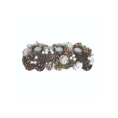 Christmas Tea Light Candle Holder - Three Clear Holders With Pine Cones - image 1