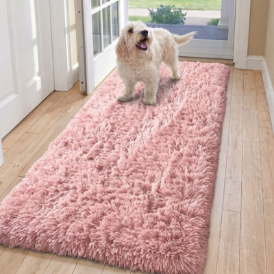 Oxford Homeware Shaggy Rug Anti-Slip Washable Soft Fluffy Living Room And Bedroom Rug (Pink, 60X220Cm) - image 1