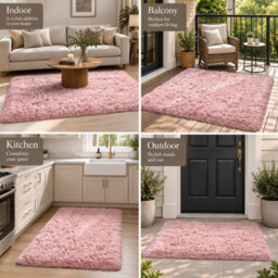 Oxford Homeware Shaggy Rug Anti-Slip Washable Soft Fluffy Living Room And Bedroom Rug (Pink, 60X220Cm) - thumbnail 3