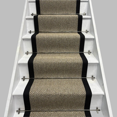 RainbowHome Herringbone Java Beige Stair Runner With 100% Cotton Black Border 55 650 - image 1