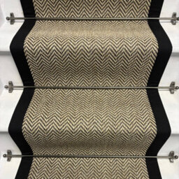 RainbowHome Herringbone Java Beige Stair Runner With 100% Cotton Black Border 55 650 - thumbnail 3