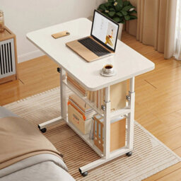 Bedside/office Workstation Height Adjustable Mobile Laptop Desk With Bookshelf - thumbnail 3