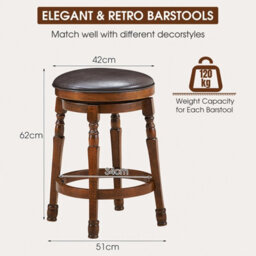 Costway Set Of 2 Bar Stools Kitchen Counter Height Pub Chair 360 Swivel 62Cm Tall - thumbnail 2