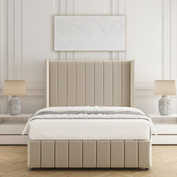 Bsspoke Zoe Divan Bed Set Cream Plush With 54Inch Wingedback Headboard & Footboard  Mattress & No Drawers In All Sizes - thumbnail 1