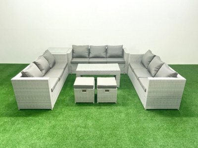 Fimous Rattan Garden Outdoor Furniture Set 11 Seater Garden Sofa Oblong Coffee Table Set 2 Small Stool Side Table - image 1