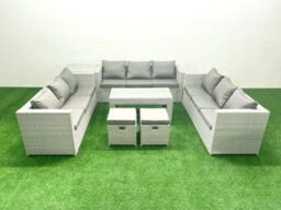 Fimous Rattan Garden Outdoor Furniture Set 11 Seater Garden Sofa Oblong Coffee Table Set 2 Small Stool Side Table - thumbnail 2