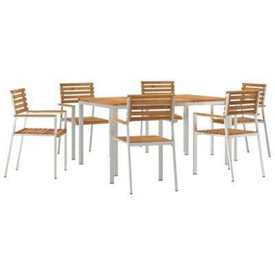 Berkfield Modern Garden Dining Set 7 Pcs Solid Acacia Wood & Stainless Steel